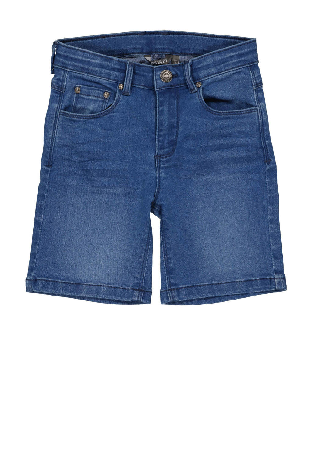 Medium blue denim jongens Quapi regular fit short blue van stretchdenim met knoopsluiting en effen