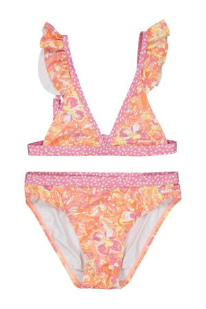 triangel bikini BIBINE met ruches roze/oranje/geel