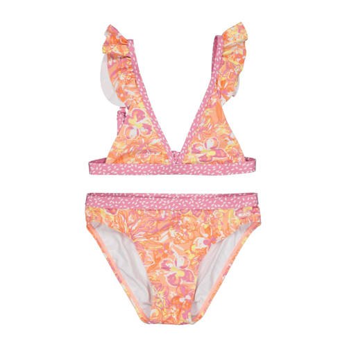 Quapi triangel bikini BIBINE met ruches roze/oranje/geel Meisjes Polyamide