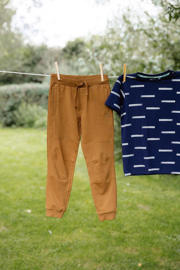 thumbnail: Bruine meisjes Quapi regular fit joggingbroek van katoen met elastische tailleband met koord en effen