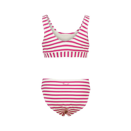 brunotti crop bikini Lunina met ribstructuur roze wit Meisjes Polyester 140