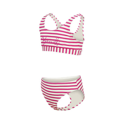brunotti crop bikini Lunina met ribstructuur roze wit Meisjes Polyester 140