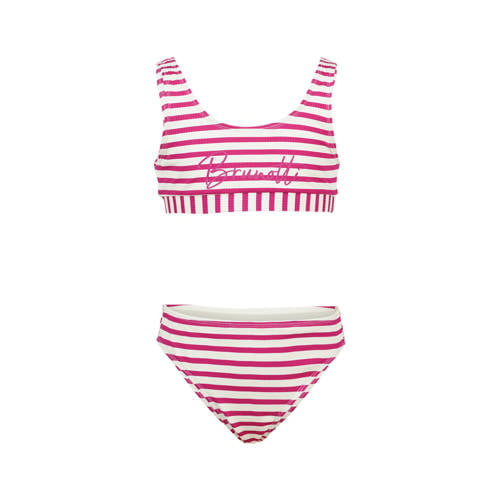 Brunotti crop bikini Lunina-YD met ribstructuur roze/wit Meisjes Polyester