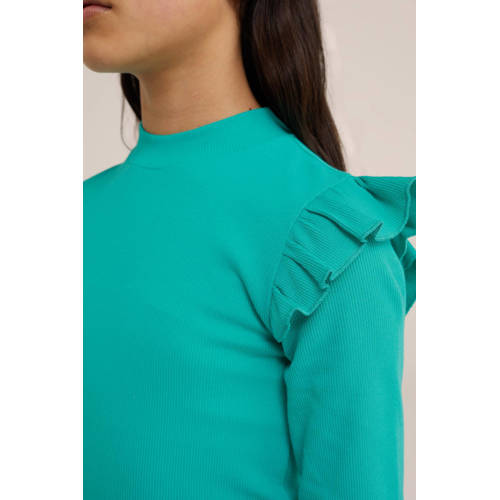 WE Fashion longsleeve sea green Groen Meisjes Stretchkatoen Ronde hals 110 116