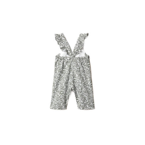 Mango Kids baby tuinbroek met all over print groen wit Meisjes Katoen Vierkante hals 62