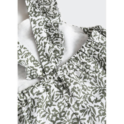 Mango Kids baby tuinbroek met all over print groen wit Meisjes Katoen Vierkante hals 62