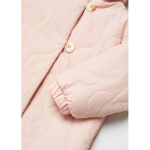 Mango Kids gewatteerde tussenjas lichtroze Meisjes Polyamide Capuchon Effen 80
