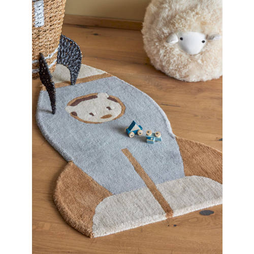 Bloomingville Mini kindervloerkleed Space (100x60 cm) Blauw Grafisch