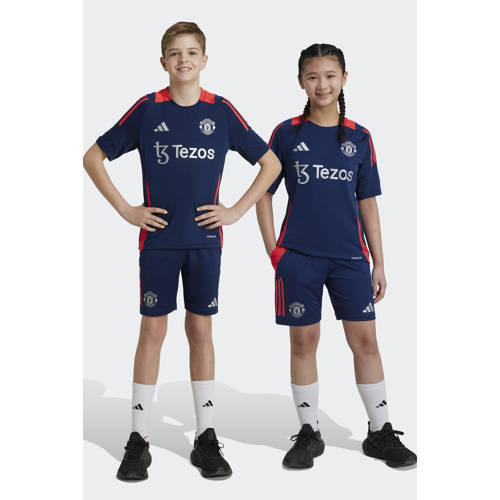 Adidas Performance Junior Manchester United voetbalshort Sportbroek Blauw Jongens Meisjes Polyester 128