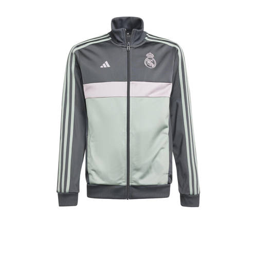 Adidas Performance Junior Real Madrid trainingspak grijs mintgroen wit Jongens Meisjes Polyester Opstaande kraag 164