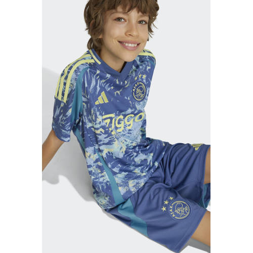 Adidas Performance Junior Ajax Amsterdam voetbalshort uit Sportbroek Blauw Jongens Meisjes Polyester 140