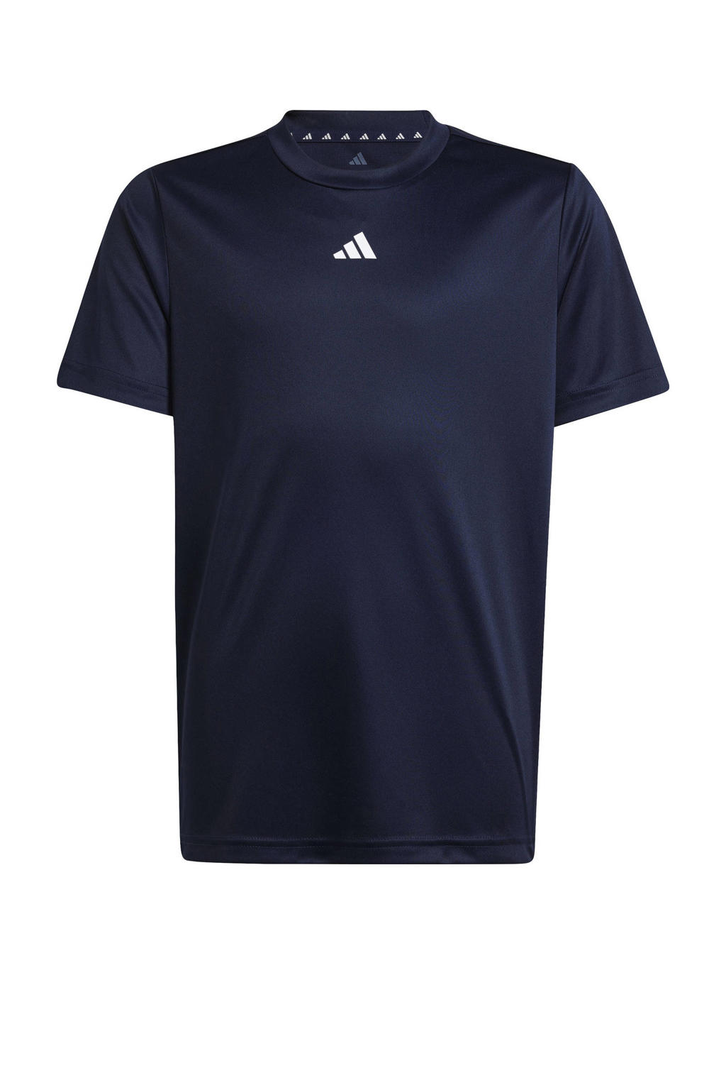Donkerblauw en witte jongens en meisjes adidas Sportswear junior voetbalshirt training van polyester met korte mouwen en ronde hals