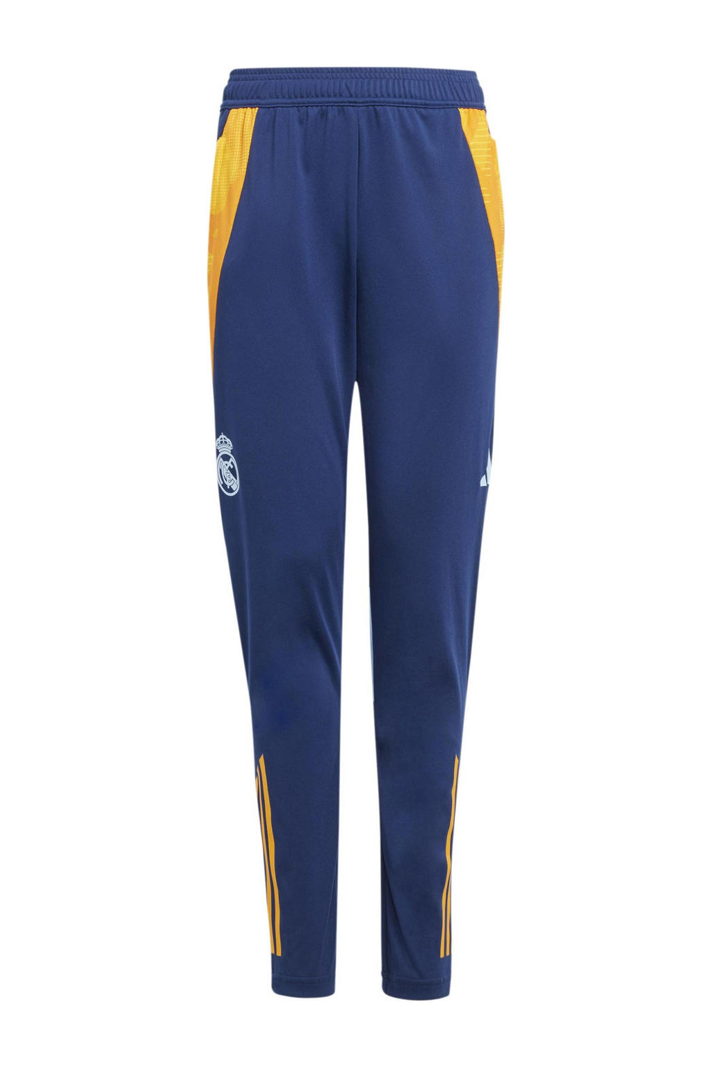 Donkerblauw en gele jongens en meisjes adidas Performance Junior Real Madrid trainingsbroek van polyester met slim fit, elastische tailleband met koord en logo dessin