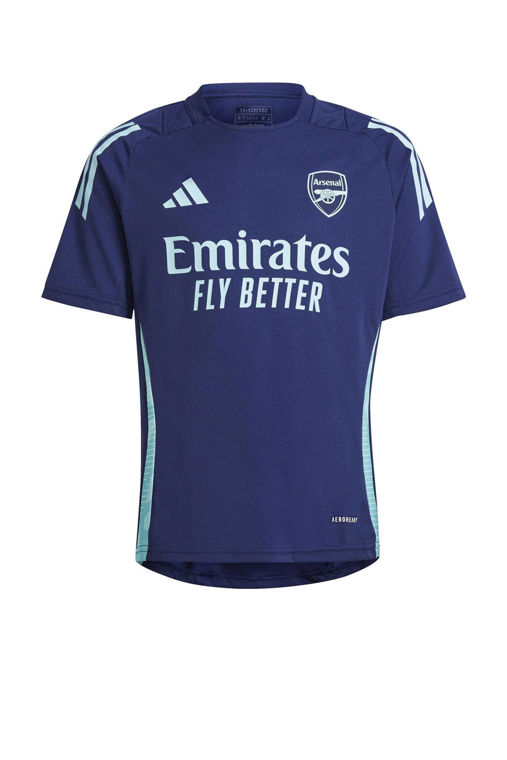 Blauwe jongens en meisjes adidas Performance Junior Arsenal FC voetbalshirt van polyester met korte mouwen en V-hals