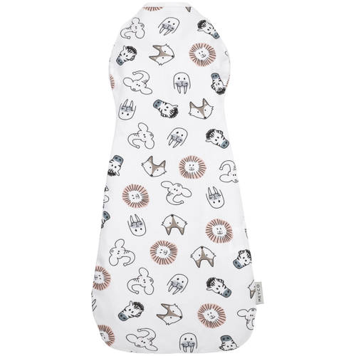 Meyco Animal cocoon inbakerslaapzak wit zand zwart 70cm Inbakerdoek All over print