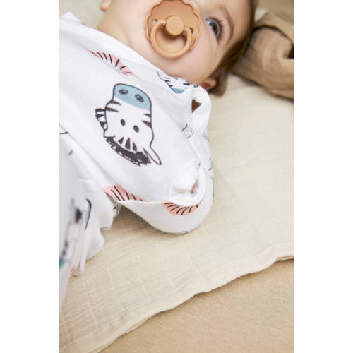 Meyco Animal cocoon inbakerslaapzak wit zand zwart 70cm Inbakerdoek All over print