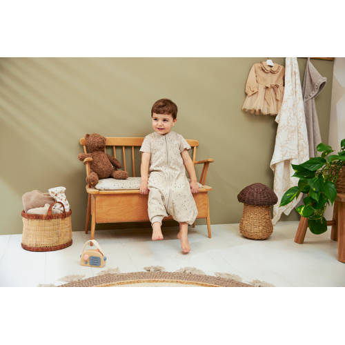 Meyco baby zomer slaapoverall jumper Rib Mini Spot sand melange Babyslaapzak Beige 80