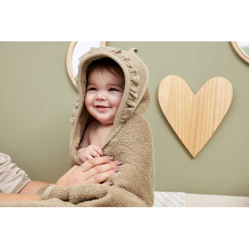 Meyco ruffle badcape badstof taupe Handdoek badcape Bruin Effen