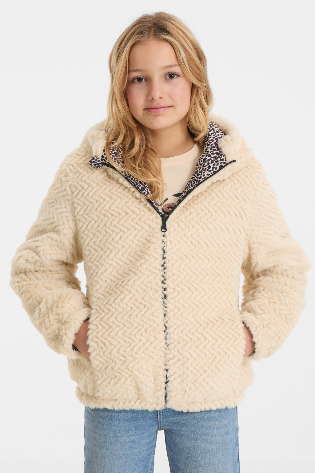 anytime reversible winterjas beige / alloverprint