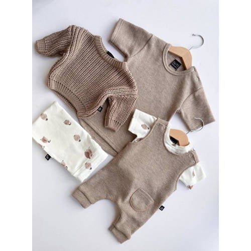 Babystyling baby T-shirt bruin Jongens Stretchkatoen Ronde hals Effen 86 92