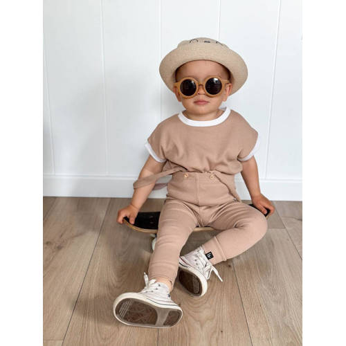 Babystyling romper met bies beige wit Katoen Ronde hals 50 56