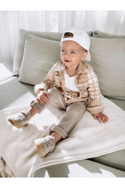 thumbnail: Bruine Babystyling baby regular fit broek van katoen met elastische tailleband en effen