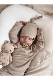 thumbnail: Beige jongens Babystyling baby longsleeve van katoen met effen, lange mouwen, ronde hals en drukknoopsluiting
