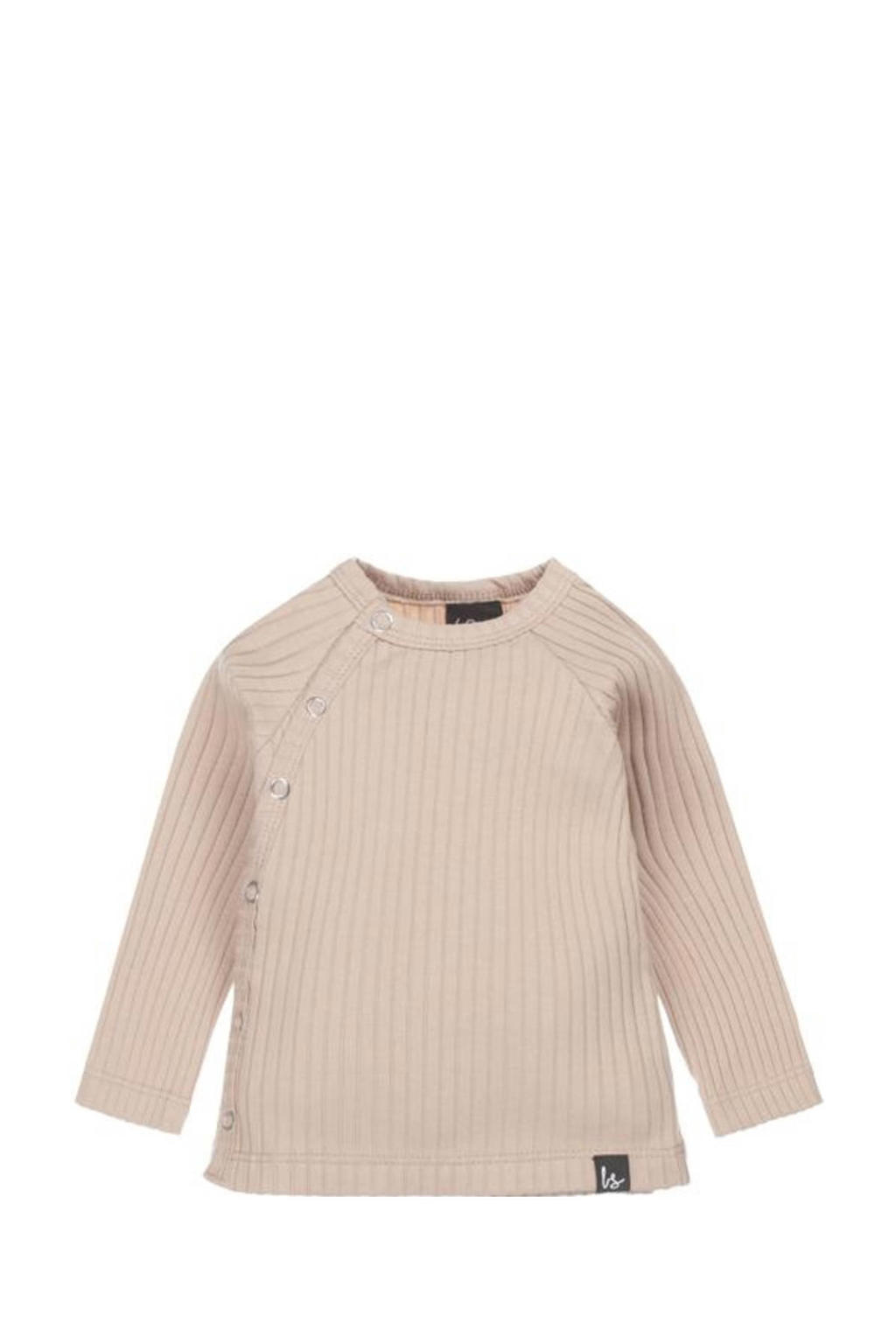 Beige jongens Babystyling baby longsleeve van katoen met effen, lange mouwen, ronde hals en drukknoopsluiting