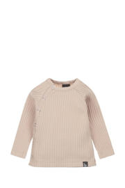 thumbnail: Beige jongens Babystyling baby longsleeve van katoen met effen, lange mouwen, ronde hals en drukknoopsluiting