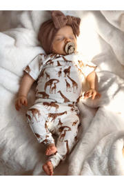 thumbnail: Babystyling baby broek met dierenprint wit/bruin
