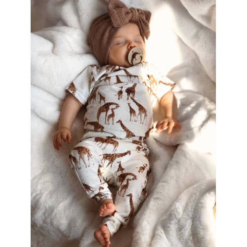 Babystyling baby broek met dierenprint wit bruin Jongens Katoen Dierenprint 80