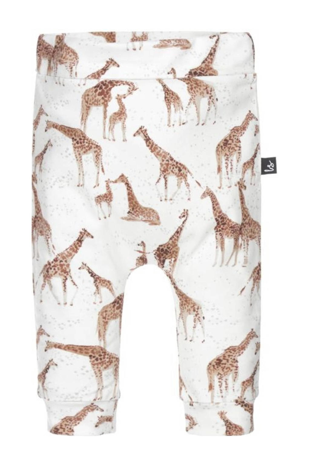Wit en bruine jongens Babystyling baby broek van katoen met elastische tailleband en dierenprint