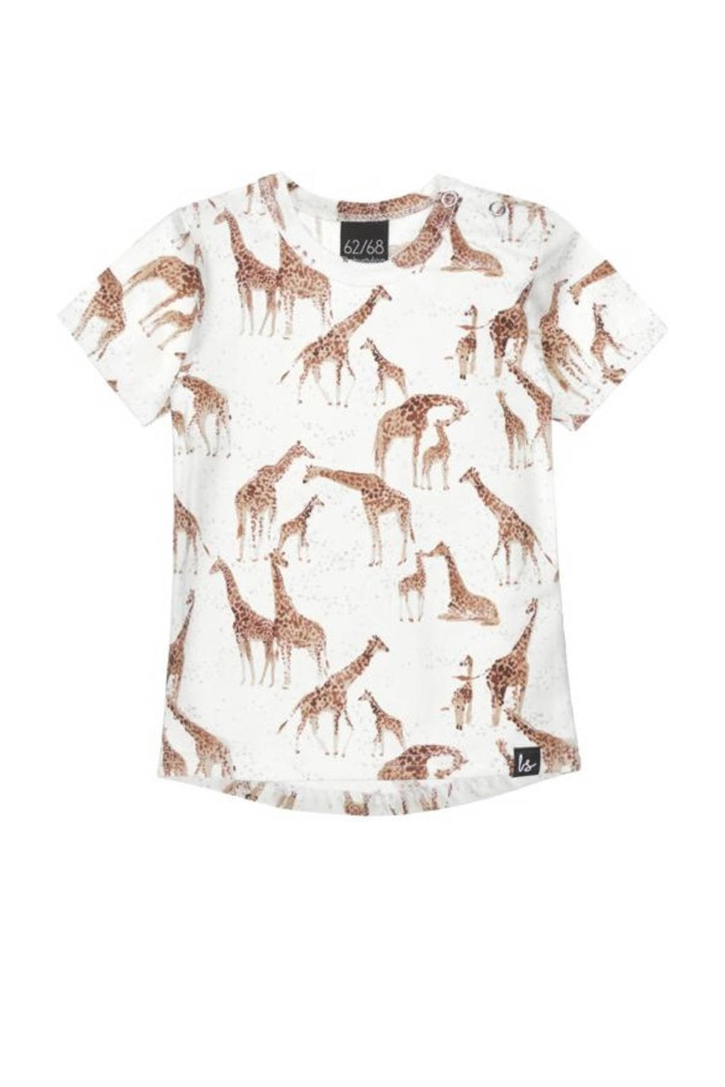 Babystyling baby T-shirt met all over print wit/bruin