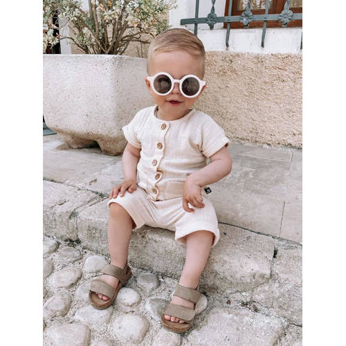 Babystyling baby overhemd zand Beige Jongens Katoenlinnen Ronde hals Effen 50 56