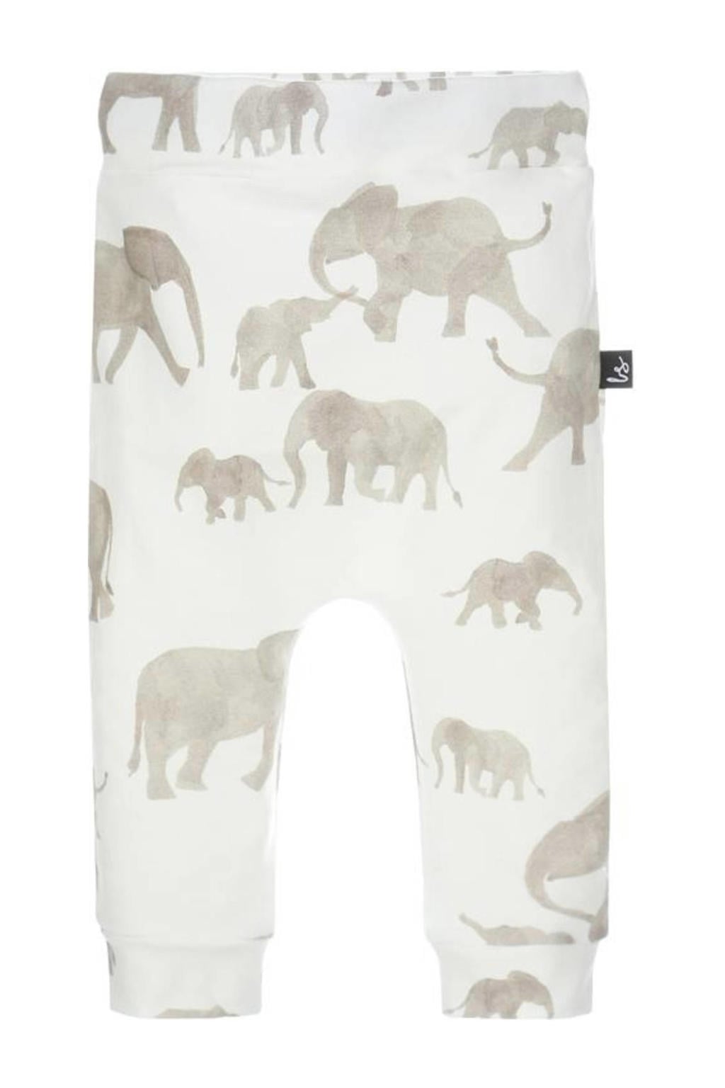 Wit en beige jongens Babystyling baby regular fit broek van katoen met elastische tailleband