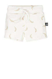 thumbnail: Ecru en lichtbruine jongens Babystyling baby sweatshort van stretchkatoen met elastische tailleband met koord