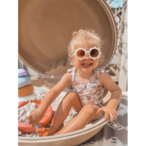 Babystyling gebloemde newborn baby badpak offwhite lichtbruin Wit Meisjes Stretchkatoen 50 56