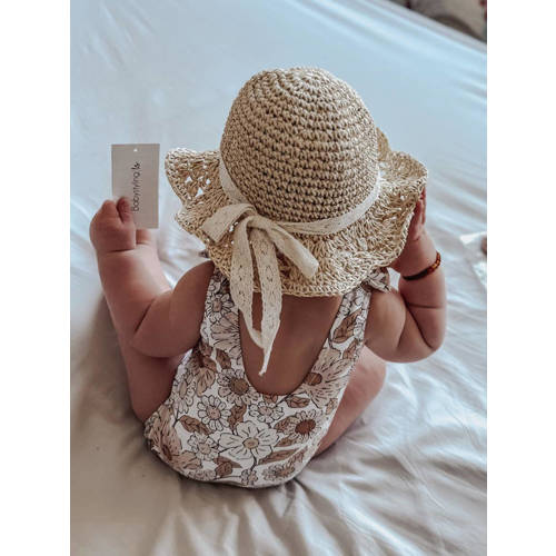 Babystyling gebloemde newborn baby badpak offwhite lichtbruin Wit Meisjes Stretchkatoen 50 56