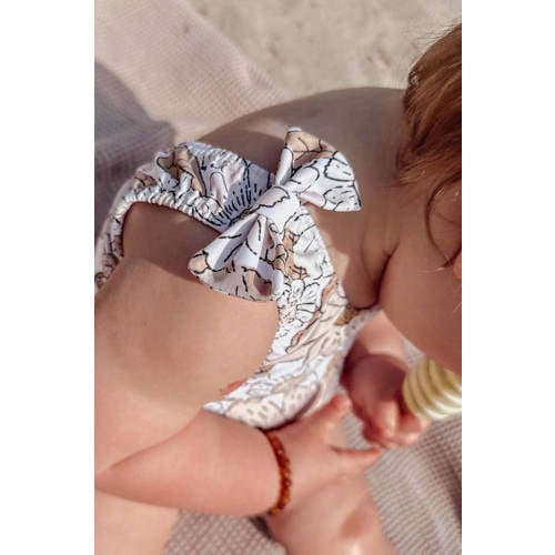 Babystyling gebloemde newborn baby badpak offwhite lichtbruin Wit Meisjes Stretchkatoen 50 56