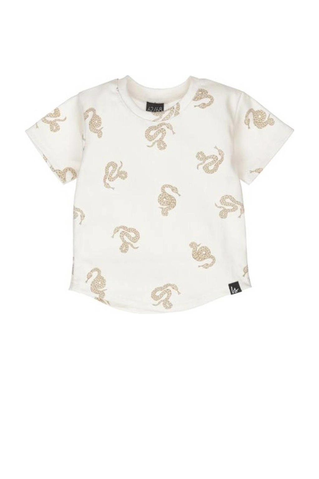 Ecru en lichtbruine jongens Babystyling baby T-shirt van stretchkatoen met korte mouwen en ronde hals