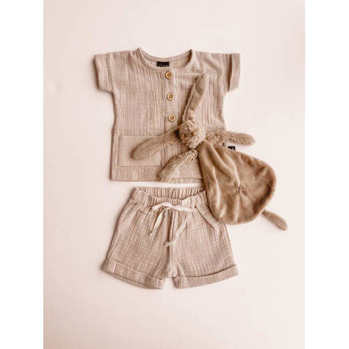 Babystyling baby overhemd zand Beige Jongens Katoenlinnen Ronde hals Effen 62 68
