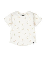 thumbnail: Ecru en lichtbruine jongens Babystyling baby T-shirt van stretchkatoen met korte mouwen en ronde hals