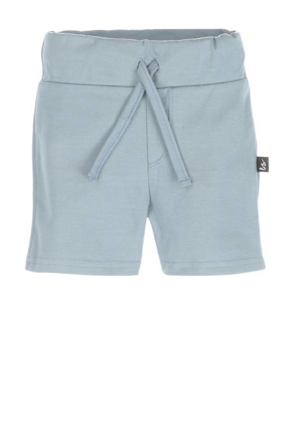 Blauwe jongens Babystyling baby sweatshort van katoen met elastische tailleband met koord en effen