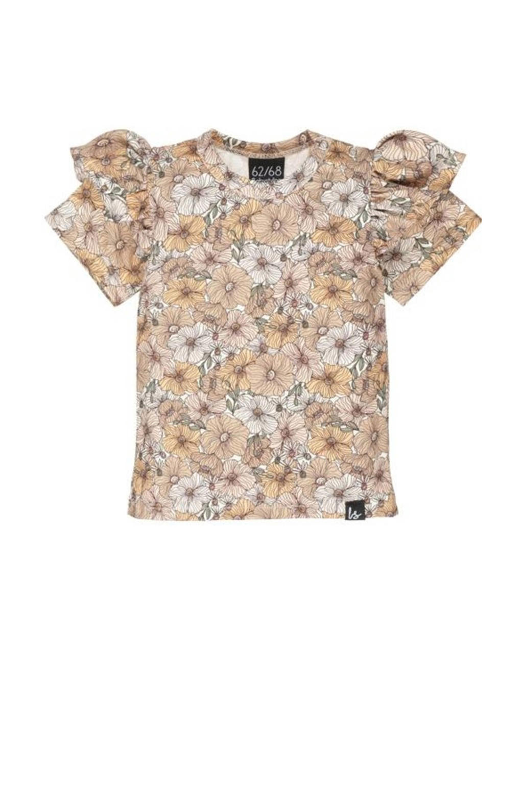 Oudroze en gele meisjes Babystyling baby gebloemd T-shirt van katoen met korte mouwen, ronde hals en ruches