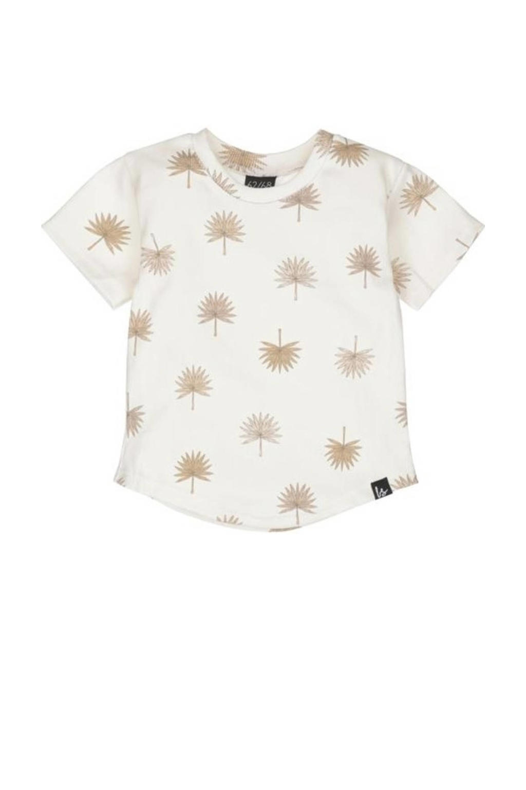 Ecru en lichtbruine jongens Babystyling baby T-shirt van stretchkatoen met korte mouwen en ronde hals