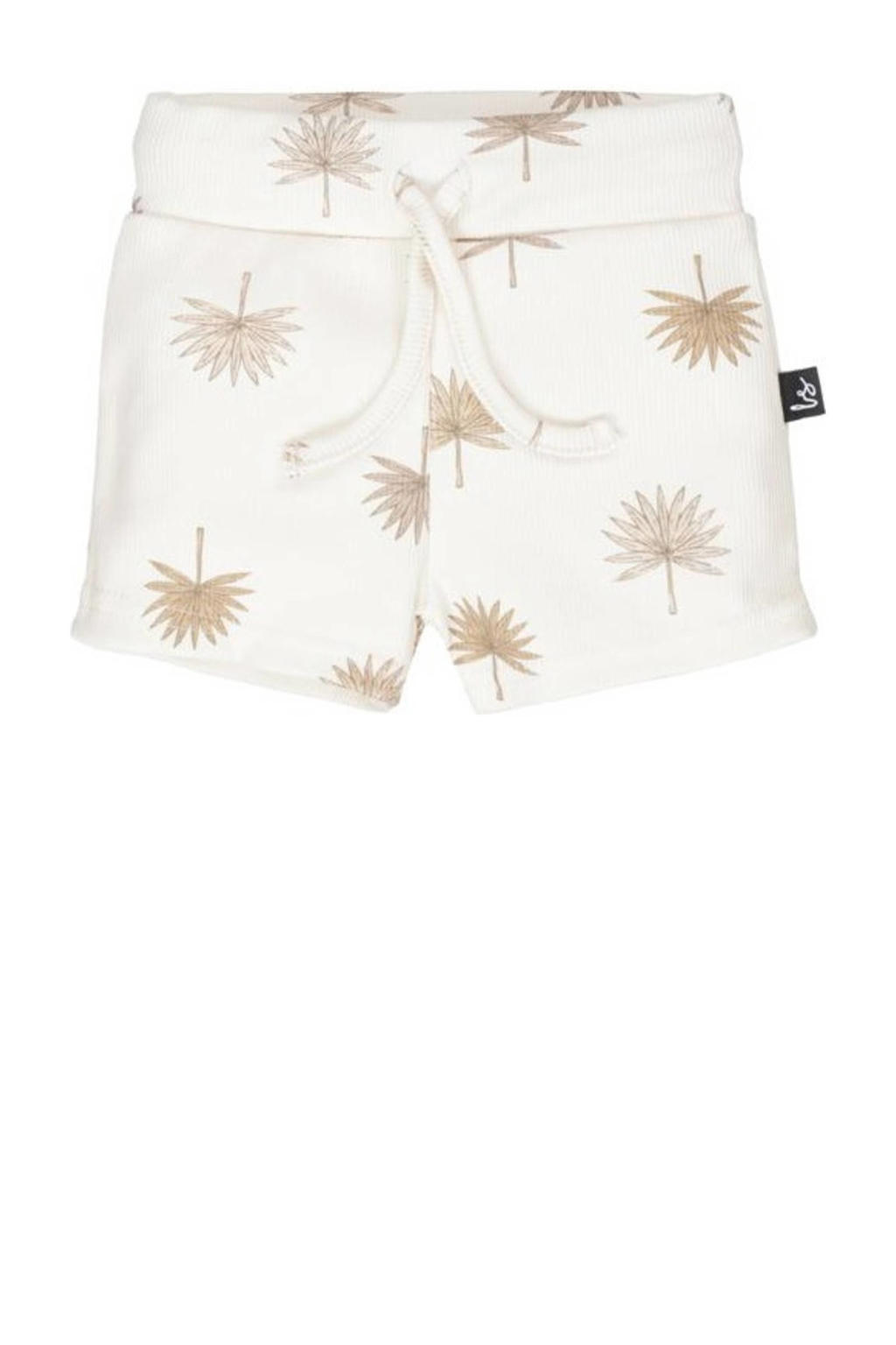 Ecru en lichtbruine jongens Babystyling baby sweatshort van stretchkatoen met elastische tailleband met koord