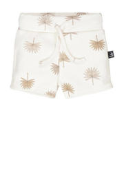 thumbnail: Ecru en lichtbruine jongens Babystyling baby sweatshort van stretchkatoen met elastische tailleband met koord