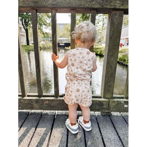 Babystyling baby gebloemde jumpsuit offwhite zand Meisjes Stretchkatoen Ronde hals 86 92