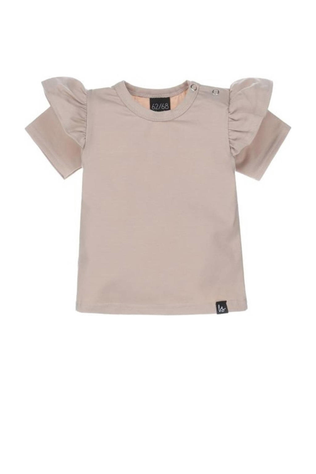 Beige meisjes Babystyling baby T-shirt van katoen met effen, korte mouwen, ronde hals en ruches