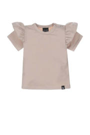 thumbnail: Beige meisjes Babystyling baby T-shirt van katoen met effen, korte mouwen, ronde hals en ruches